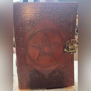 Leather Wicca Journal Pentagram 7x5 in Embossed Blank Spell Book of Shadows